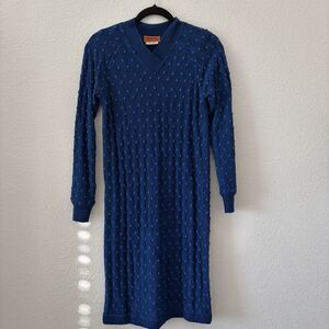 Missoni Orange Label Knee Dress Womens Blue Striped Bubble Texture Knit Sz Small